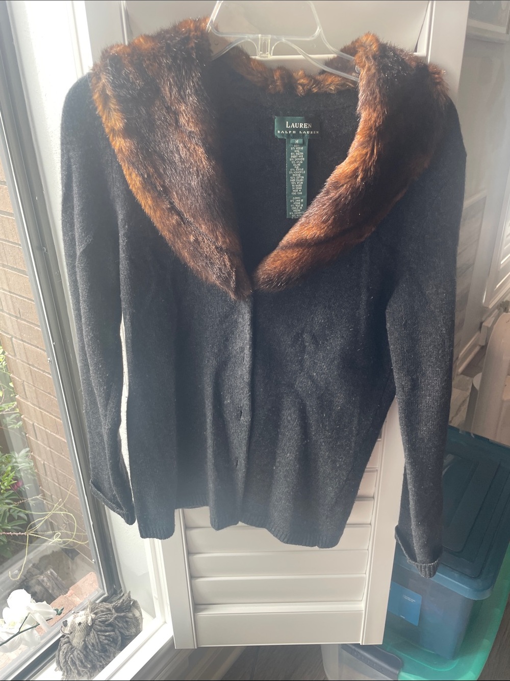 Lauren Ralph Lauren Black Sweater with Brown Faux-Fur Collar